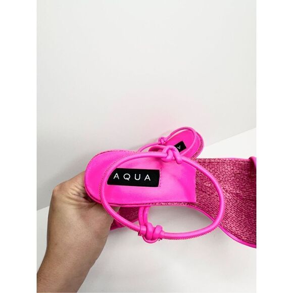AQUA Sandals Womens Size 8.5 Square Toe Pink Raffia Detail Slip On Heel NEW - Picture 8 of 11